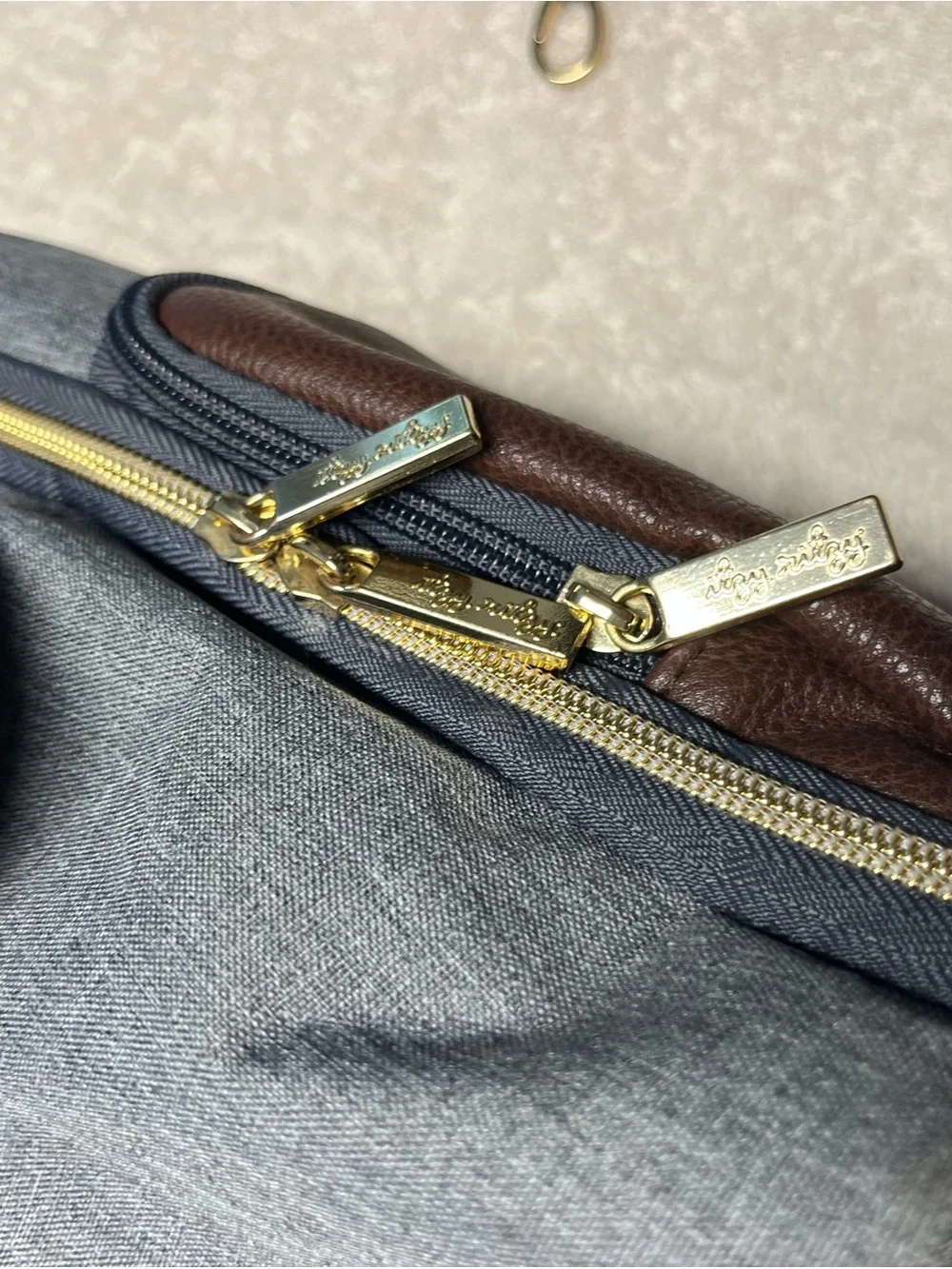 Itzy Ritzy Gray and Brown Baby Backpack with Gold Hardware